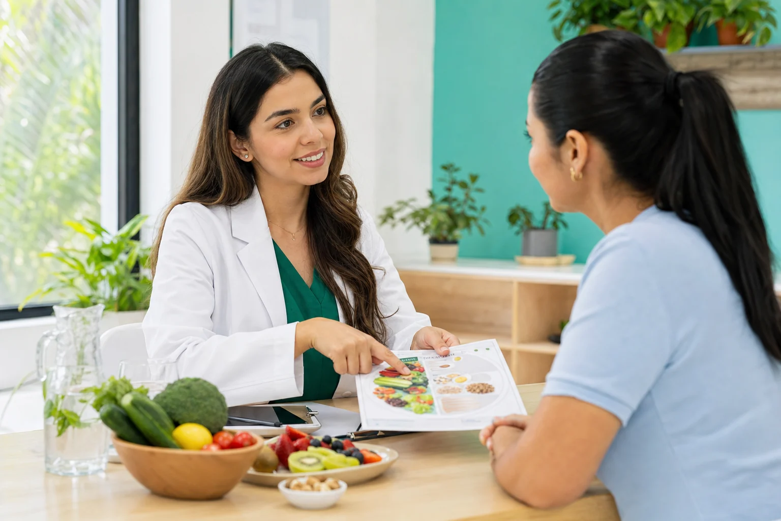 Nutricionista brindando orientación alimentaria personalizada